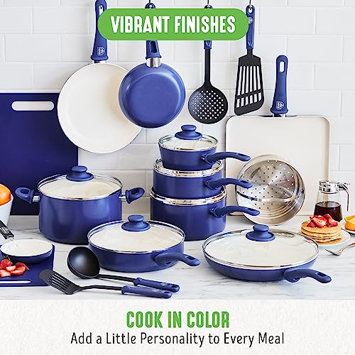 GreenLife Soft Grip Healthy Ceramic Nonstick 23 Piece Kitchen Cookware Pots and Frying Sauce Saute Pans Set with Kitchen Utensils, PFAS-Free, Dishwasher Safe, Pink