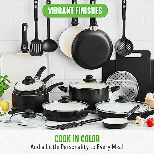 GreenLife Soft Grip Healthy Ceramic Nonstick 23 Piece Kitchen Cookware Pots and Frying Sauce Saute Pans Set with Kitchen Utensils, PFAS-Free, Dishwasher Safe, Pink