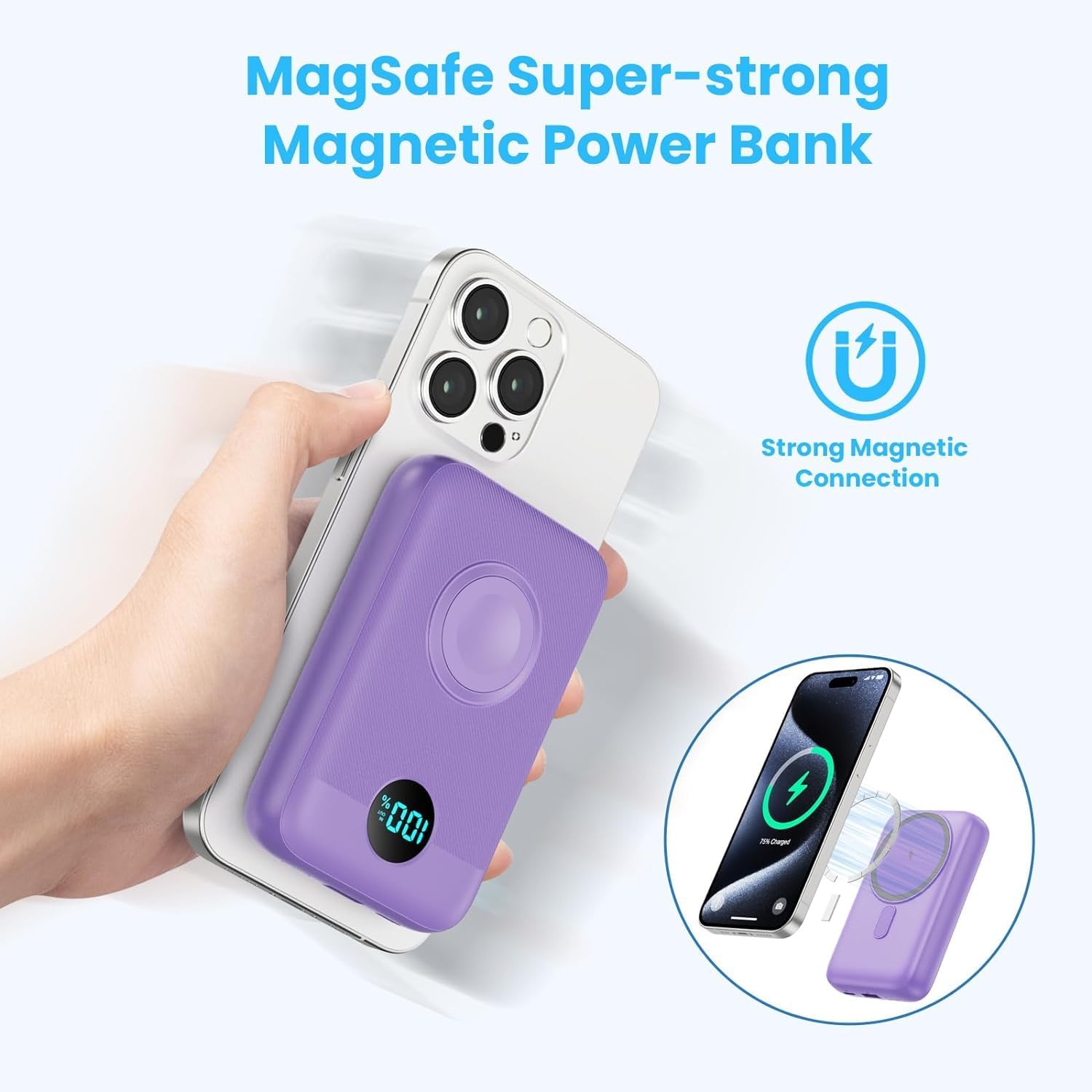 Magnetic Portable Charger 10800mAh,4-in-1 Wireless Power Bank with iWatch Charger, QC4.0+20W PD Fast Charging USB C Battery Pack with LCD Display for Magsafe,iPhone 16/15/14/13/12,Apple Watch (Pink)