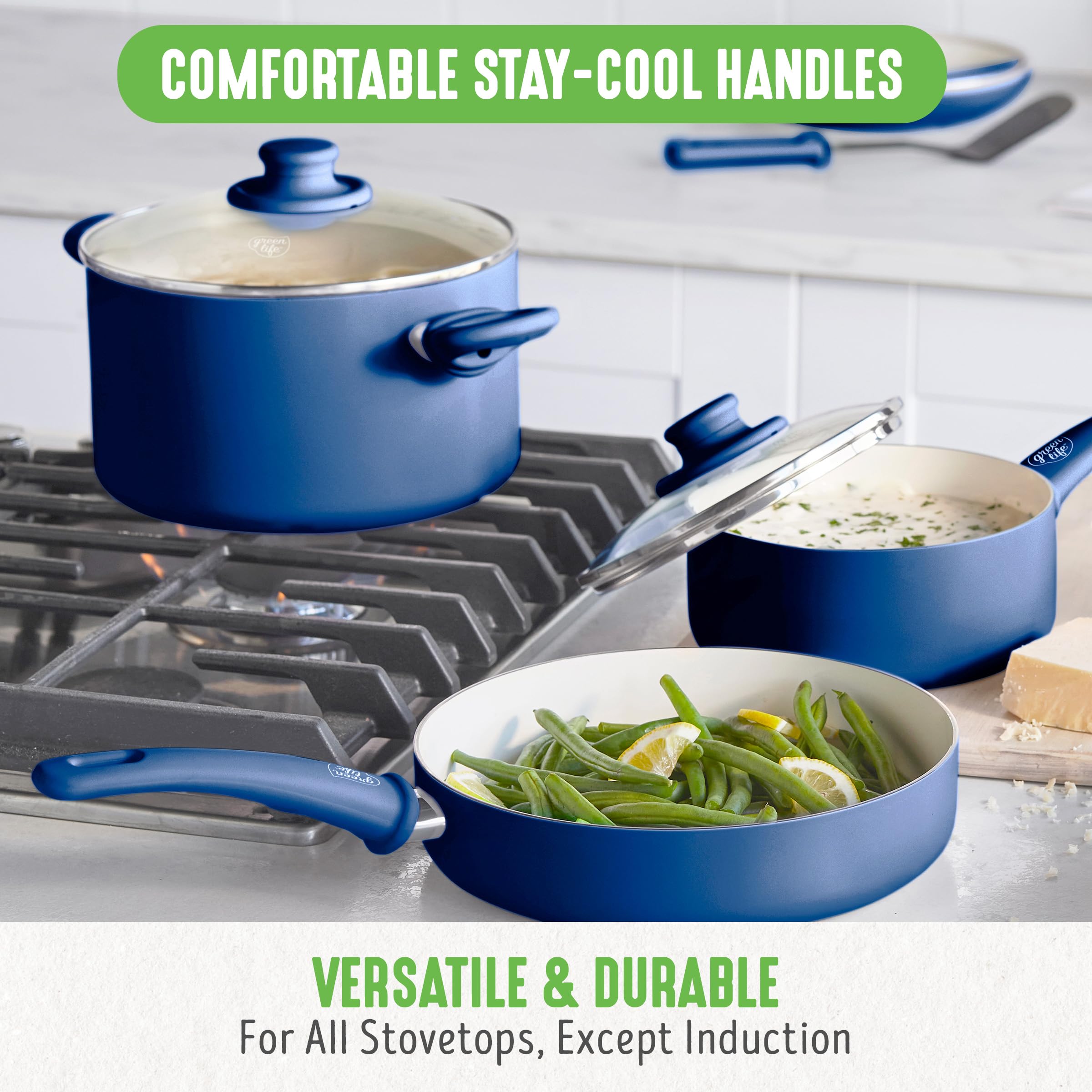 GreenLife Soft Grip Healthy Ceramic Nonstick 23 Piece Kitchen Cookware Pots and Frying Sauce Saute Pans Set with Kitchen Utensils, PFAS-Free, Dishwasher Safe, Pink