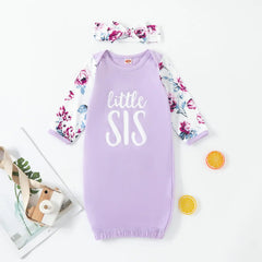 Newborn Baby Girl Little Sister Sleeper Gown Stripe Long Sleeve Nightgown Pajamas