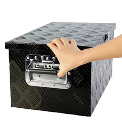 20 Inch Black Aluminum Tool Long Box 5 Bar Tread Flat Box For Truck Car Outdoor Trailer Pickup Underbody RV ATV Storage Tools Organizer With Lock Side Handle And Keys