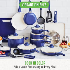 GreenLife Soft Grip Healthy Ceramic Nonstick 23 Piece Kitchen Cookware Pots and Frying Sauce Saute Pans Set with Kitchen Utensils, PFAS-Free, Dishwasher Safe, Pink