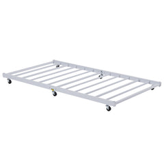 VECELO Twin Trundle Bed Frame Only/Roll Out/Enhanced & Up-Graded Metal Slats Support with Lockable Casters, White