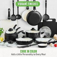 GreenLife Soft Grip Healthy Ceramic Nonstick 23 Piece Kitchen Cookware Pots and Frying Sauce Saute Pans Set with Kitchen Utensils, PFAS-Free, Dishwasher Safe, Pink