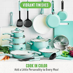 GreenLife Soft Grip Healthy Ceramic Nonstick 23 Piece Kitchen Cookware Pots and Frying Sauce Saute Pans Set with Kitchen Utensils, PFAS-Free, Dishwasher Safe, Pink