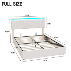 King Size Lift Up Storage Bed Frame, Height Adjustable Storage Headboard with Charging Station, LED Lights Upholstered Platform Bed, Wooden Slat, No Box Spring Needed, Noise-Free, Dark Grey