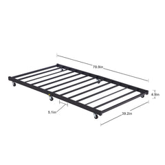VECELO Twin Trundle Bed Frame Only/Roll Out/Enhanced & Up-Graded Metal Slats Support with Lockable Casters, White
