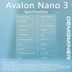 New Canaan Avalon Nano 3 BTC Miner - 4 TH/s 140W Home Bitcoin ASIC Miner - Quiet with Canaan Original Power Supply - Supports Stake Pool & Solo Mining for Home and Office Use (White)