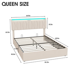 King Size Lift Up Storage Bed Frame, Height Adjustable Storage Headboard with Charging Station, LED Lights Upholstered Platform Bed, Wooden Slat, No Box Spring Needed, Noise-Free, Dark Grey