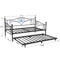 VECELO Twin Trundle Bed Frame Only/Roll Out/Enhanced & Up-Graded Metal Slats Support with Lockable Casters, White