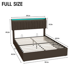 King Size Lift Up Storage Bed Frame, Height Adjustable Storage Headboard with Charging Station, LED Lights Upholstered Platform Bed, Wooden Slat, No Box Spring Needed, Noise-Free, Dark Grey