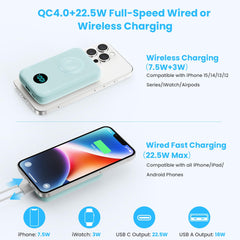 Magnetic Portable Charger 10800mAh,4-in-1 Wireless Power Bank with iWatch Charger, QC4.0+20W PD Fast Charging USB C Battery Pack with LCD Display for Magsafe,iPhone 16/15/14/13/12,Apple Watch (Pink)