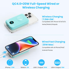 Magnetic Portable Charger 10800mAh,4-in-1 Wireless Power Bank with iWatch Charger, QC4.0+20W PD Fast Charging USB C Battery Pack with LCD Display for Magsafe,iPhone 16/15/14/13/12,Apple Watch (Pink)