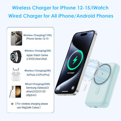 Magnetic Portable Charger 10800mAh,4-in-1 Wireless Power Bank with iWatch Charger, QC4.0+20W PD Fast Charging USB C Battery Pack with LCD Display for Magsafe,iPhone 16/15/14/13/12,Apple Watch (Pink)