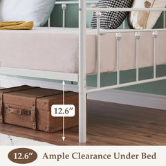 VECELO Twin Trundle Bed Frame Only/Roll Out/Enhanced & Up-Graded Metal Slats Support with Lockable Casters, White