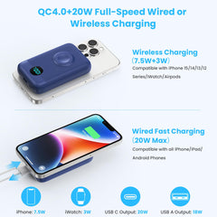 Magnetic Portable Charger 10800mAh,4-in-1 Wireless Power Bank with iWatch Charger, QC4.0+20W PD Fast Charging USB C Battery Pack with LCD Display for Magsafe,iPhone 16/15/14/13/12,Apple Watch (Pink)