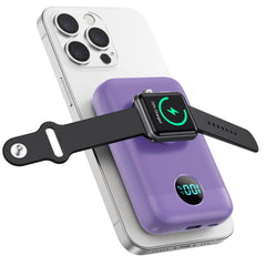Magnetic Portable Charger 10800mAh,4-in-1 Wireless Power Bank with iWatch Charger, QC4.0+20W PD Fast Charging USB C Battery Pack with LCD Display for Magsafe,iPhone 16/15/14/13/12,Apple Watch (Pink)