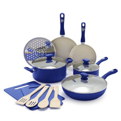 GreenLife Soft Grip Healthy Ceramic Nonstick 23 Piece Kitchen Cookware Pots and Frying Sauce Saute Pans Set with Kitchen Utensils, PFAS-Free, Dishwasher Safe, Pink
