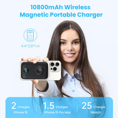 Magnetic Portable Charger 10800mAh,4-in-1 Wireless Power Bank with iWatch Charger, QC4.0+20W PD Fast Charging USB C Battery Pack with LCD Display for Magsafe,iPhone 16/15/14/13/12,Apple Watch (Pink)