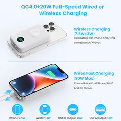 Magnetic Portable Charger 10800mAh,4-in-1 Wireless Power Bank with iWatch Charger, QC4.0+20W PD Fast Charging USB C Battery Pack with LCD Display for Magsafe,iPhone 16/15/14/13/12,Apple Watch (Pink)