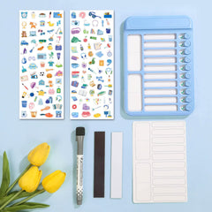 Audab 2Pcs Dry Erase Chore Chart for Kids, Magnetic Checklist Board, My Chores Slider Chart to Do List Board, Routine Chart Schedule Board Task Tracker for Home Refrigerator, Wall, Desk (Blue & Pink)