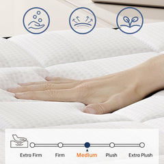 King Size Mattress, 14 Inch Hybrid King Mattress, Medium Firm Mattress with Memory Foam and Pocket Springs, 3 Coils Strong Edge Support, Pressure Relief, Bed in Box