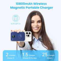 Magnetic Portable Charger 10800mAh,4-in-1 Wireless Power Bank with iWatch Charger, QC4.0+20W PD Fast Charging USB C Battery Pack with LCD Display for Magsafe,iPhone 16/15/14/13/12,Apple Watch (Pink)