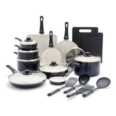 GreenLife Soft Grip Healthy Ceramic Nonstick 23 Piece Kitchen Cookware Pots and Frying Sauce Saute Pans Set with Kitchen Utensils, PFAS-Free, Dishwasher Safe, Pink