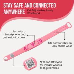 Smart Bands for Kids if Lost, Child Safety ID Wristband, NFC Bracelet for Children, Smart Medical ID Band, Lost Kids ID Bracelet, Disney Essentials for Kids, QR Identification, Waterproof (Pink)