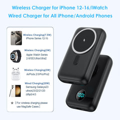 Magnetic Portable Charger 10800mAh,4-in-1 Wireless Power Bank with iWatch Charger, QC4.0+20W PD Fast Charging USB C Battery Pack with LCD Display for Magsafe,iPhone 16/15/14/13/12,Apple Watch (Pink)