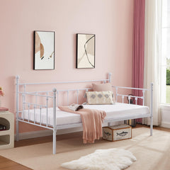 VECELO Twin Trundle Bed Frame Only/Roll Out/Enhanced & Up-Graded Metal Slats Support with Lockable Casters, White