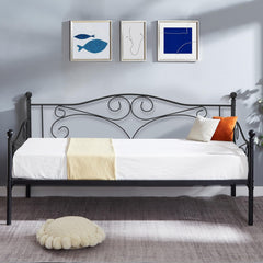 VECELO Twin Trundle Bed Frame Only/Roll Out/Enhanced & Up-Graded Metal Slats Support with Lockable Casters, White