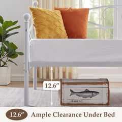 VECELO Twin Trundle Bed Frame Only/Roll Out/Enhanced & Up-Graded Metal Slats Support with Lockable Casters, White
