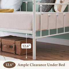 VECELO Twin Trundle Bed Frame Only/Roll Out/Enhanced & Up-Graded Metal Slats Support with Lockable Casters, White