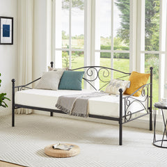 VECELO Twin Trundle Bed Frame Only/Roll Out/Enhanced & Up-Graded Metal Slats Support with Lockable Casters, White