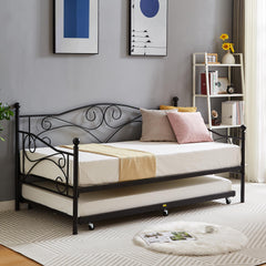VECELO Twin Trundle Bed Frame Only/Roll Out/Enhanced & Up-Graded Metal Slats Support with Lockable Casters, White