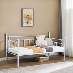 VECELO Twin Trundle Bed Frame Only/Roll Out/Enhanced & Up-Graded Metal Slats Support with Lockable Casters, White