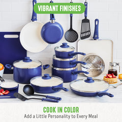 GreenLife Soft Grip Healthy Ceramic Nonstick 23 Piece Kitchen Cookware Pots and Frying Sauce Saute Pans Set with Kitchen Utensils, PFAS-Free, Dishwasher Safe, Pink