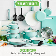 GreenLife Soft Grip Healthy Ceramic Nonstick 23 Piece Kitchen Cookware Pots and Frying Sauce Saute Pans Set with Kitchen Utensils, PFAS-Free, Dishwasher Safe, Pink