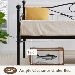 VECELO Twin Trundle Bed Frame Only/Roll Out/Enhanced & Up-Graded Metal Slats Support with Lockable Casters, White