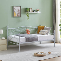 VECELO Twin Trundle Bed Frame Only/Roll Out/Enhanced & Up-Graded Metal Slats Support with Lockable Casters, White
