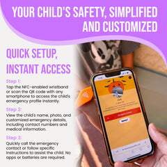 Smart Bands for Kids if Lost, Child Safety ID Wristband, NFC Bracelet for Children, Smart Medical ID Band, Lost Kids ID Bracelet, Disney Essentials for Kids, QR Identification, Waterproof (Pink)
