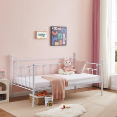 VECELO Twin Trundle Bed Frame Only/Roll Out/Enhanced & Up-Graded Metal Slats Support with Lockable Casters, White
