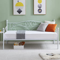 VECELO Twin Trundle Bed Frame Only/Roll Out/Enhanced & Up-Graded Metal Slats Support with Lockable Casters, White