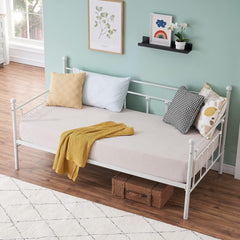 VECELO Twin Trundle Bed Frame Only/Roll Out/Enhanced & Up-Graded Metal Slats Support with Lockable Casters, White