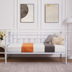 VECELO Twin Trundle Bed Frame Only/Roll Out/Enhanced & Up-Graded Metal Slats Support with Lockable Casters, White
