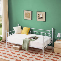 VECELO Twin Trundle Bed Frame Only/Roll Out/Enhanced & Up-Graded Metal Slats Support with Lockable Casters, White