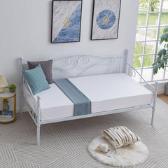 VECELO Twin Trundle Bed Frame Only/Roll Out/Enhanced & Up-Graded Metal Slats Support with Lockable Casters, White