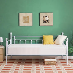 VECELO Twin Trundle Bed Frame Only/Roll Out/Enhanced & Up-Graded Metal Slats Support with Lockable Casters, White